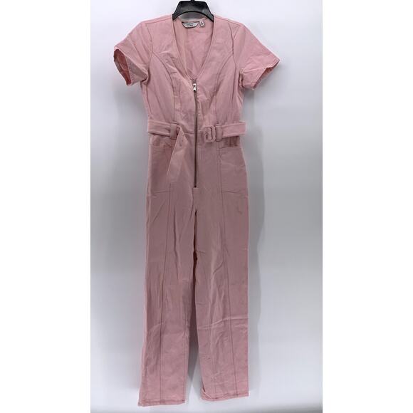 & OTHER STORIES Women's Light Pink Half-Zip Belted Short Sleeve Jumpsuit SZ 4 - Picture 2 of 14